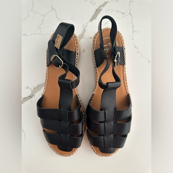 Toni Pons Women's Emma Espadrille Wedge Sandal 38, Black Leather - Picture 1 of 8